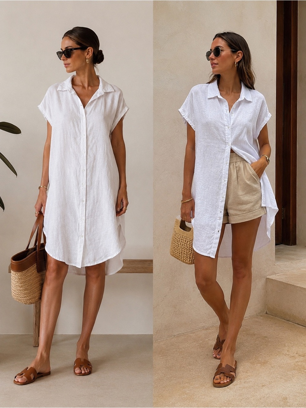 Contemporaine Simons Organic Linen Shirt Dress Tunic White Approx L